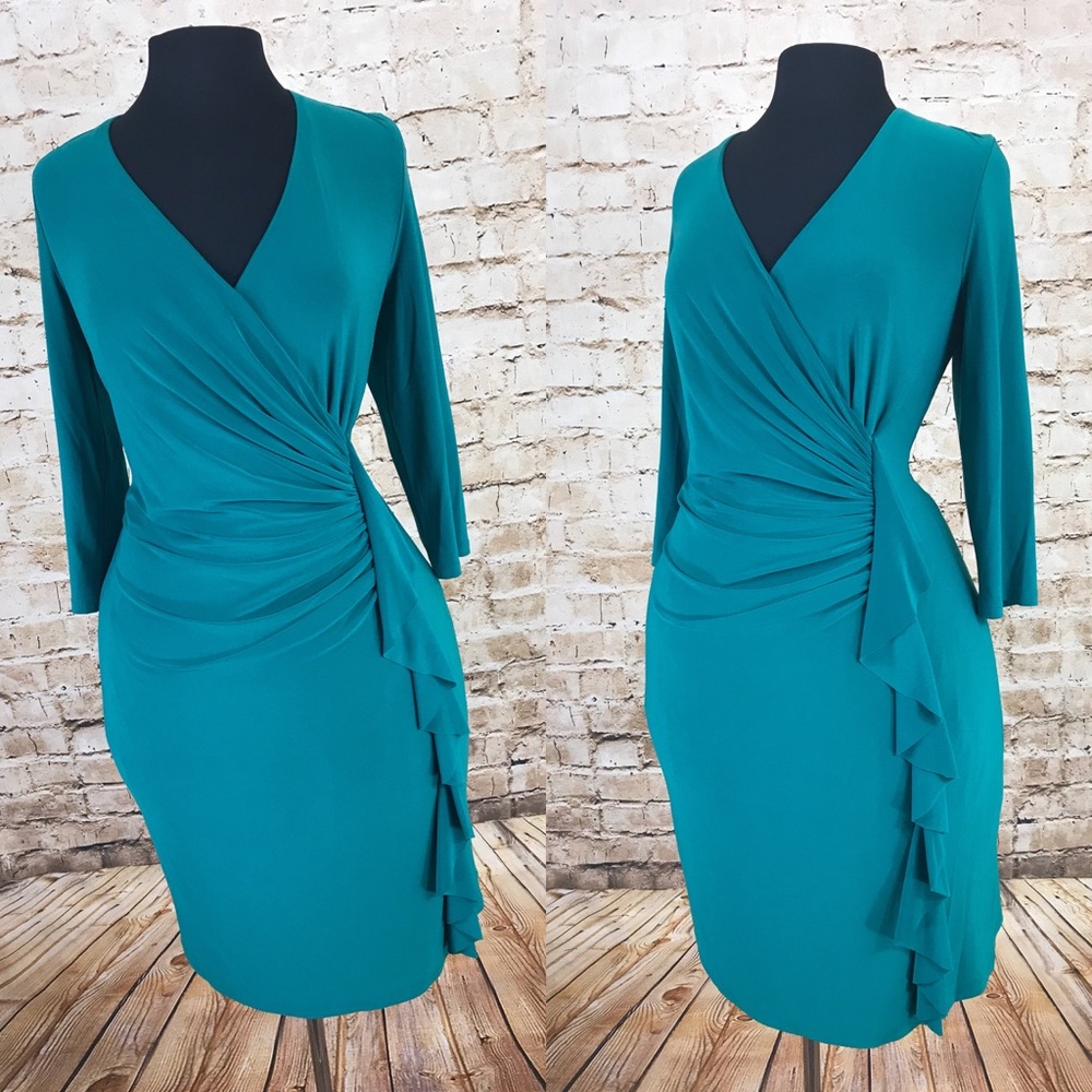 Aqua plus-size ruffle stretch fitted dress